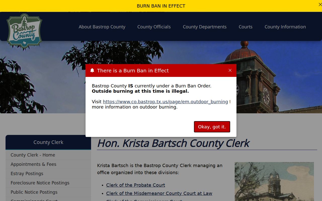 Bastrop County court record search County Clerk divisions