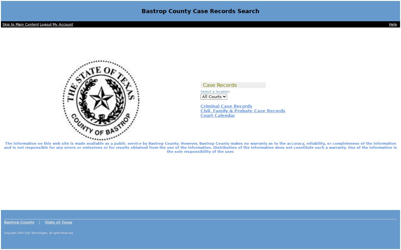 Bastrop County criminal docket search modes and fields