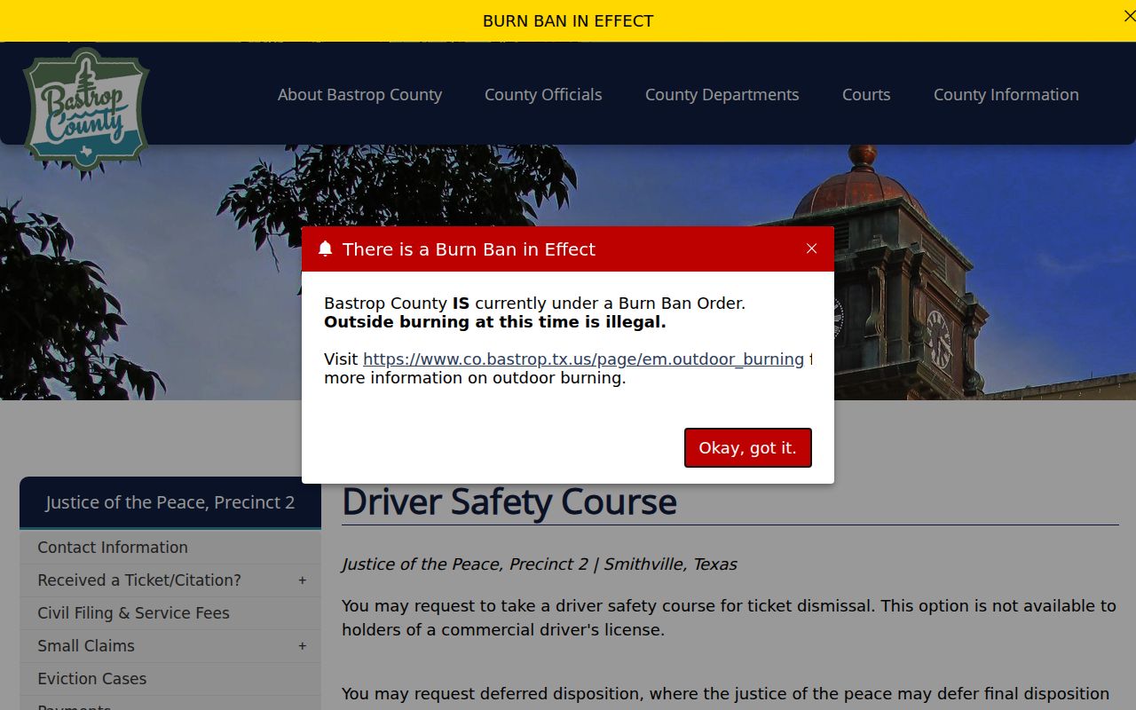 Bastrop County traffic ticket JP2 deferred disposition request