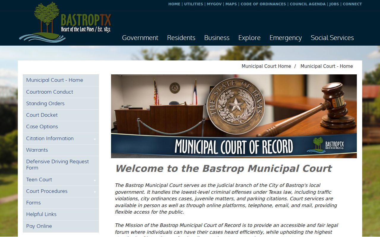 Bastrop Municipal Court scope and docket contact details