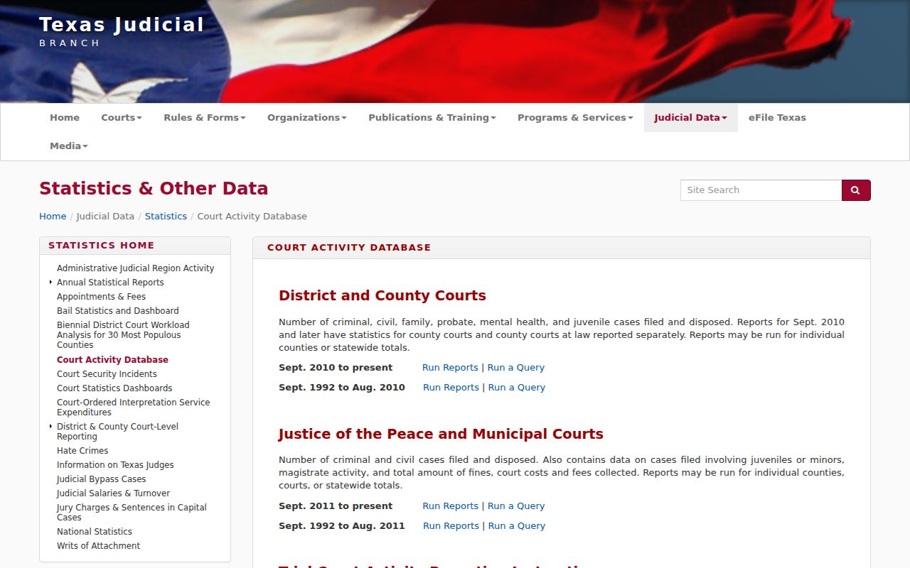 Texas court activity database for Bastrop municipal docket reports
